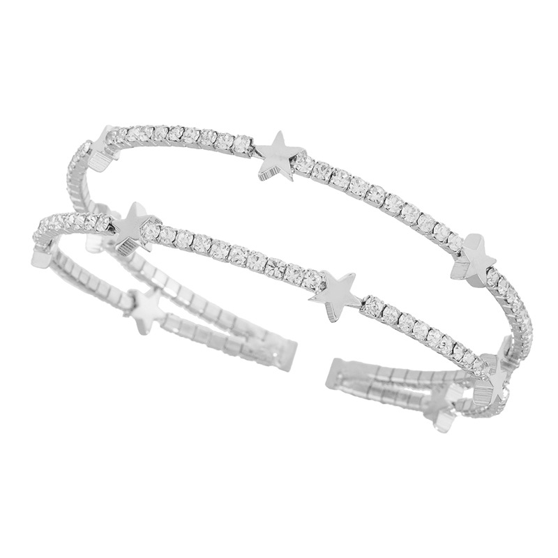 Wholesale of fashionable cross-border European and American claw chain 2-row water diamond star bracelet, steel wire elastic full diamond three-dimensional bracelet and jewelry Application Scenario