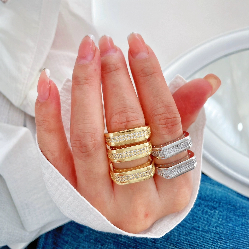 Wholesale of 18K gold geometric micro-inlaid zircon open ring and bracelet accessories with a sense of high-end European and American fashion details Picture