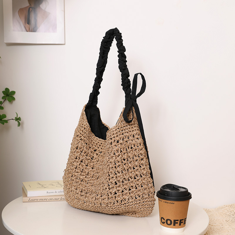 Fashionable large-capacity single-shoulder straw woven bag, new hollowed-out bow straw woven bag, women's beach vacation bag Specification image