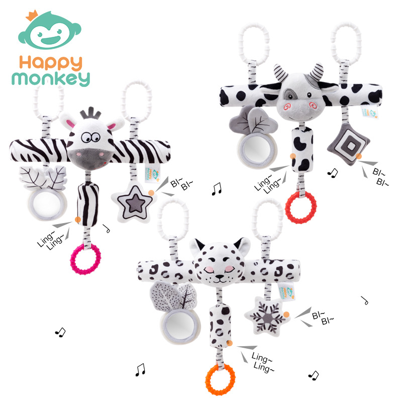 Happy monkey Visual Black and White Baby lathe crossbar hanger with wind chime tube sound paper mirror BB call manufacturer