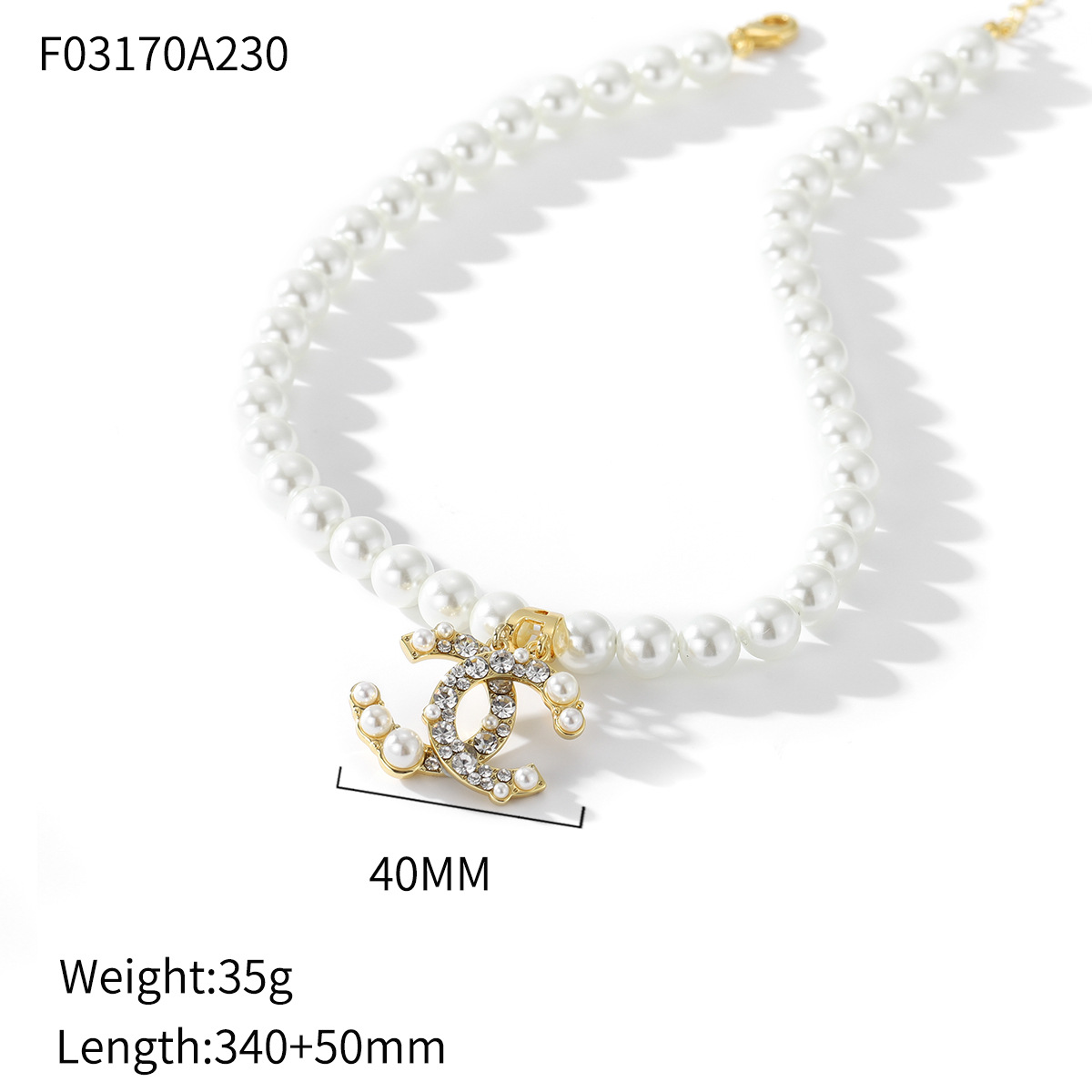 原创设计百搭时尚双C大牌个性潮流项链 时尚通勤网红风珍珠项链白底实物图