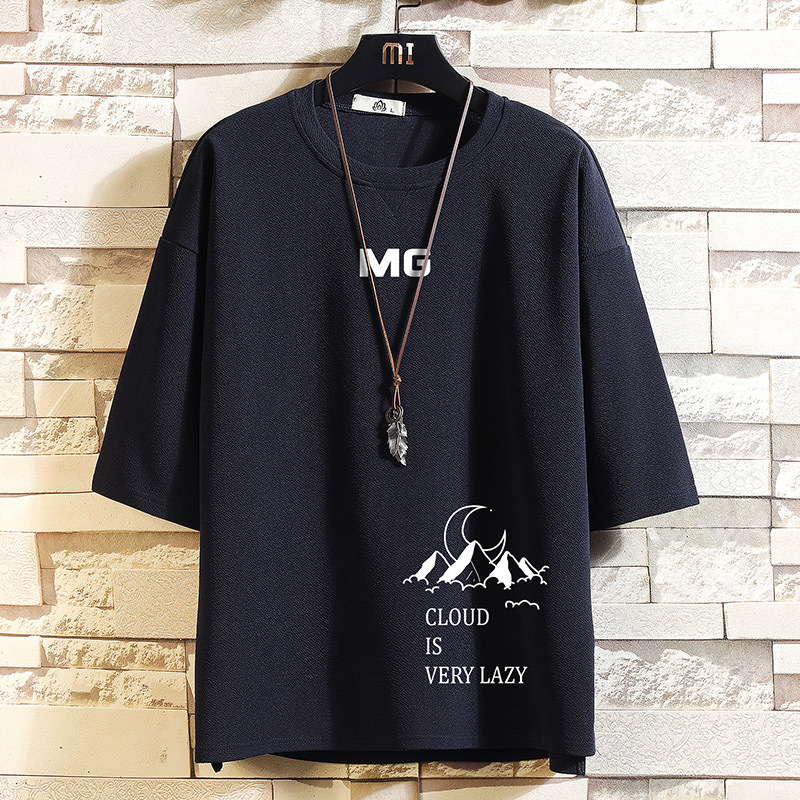 Simple three-quarter sleeve T-shirt for men, summer fashion brand, large-sized T-shirt, high school student and overweight casual short-sleeved top Application Scenario
