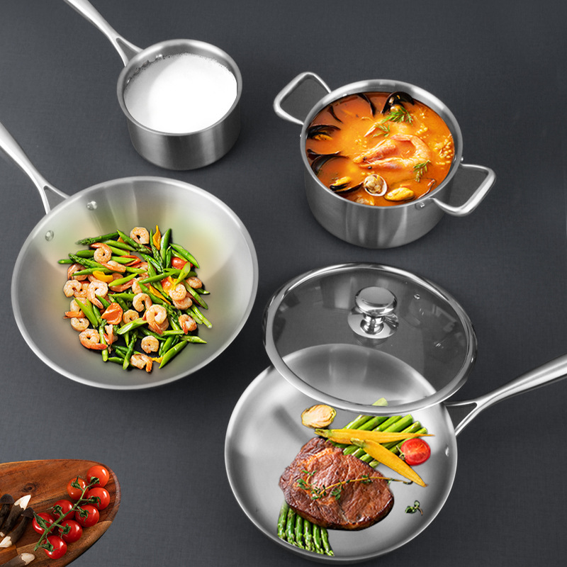 Lanuo pure titanium pot, titanium stir-frying pot, frying pot, milk pot, soup pot, uncoated flat pan, non-stick pan, complete kitchenware set details Picture