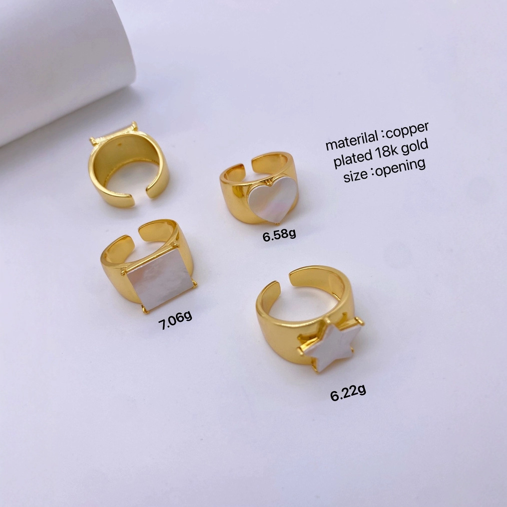 Amazon temu cross-border five-pointed star heart-shaped square shell ring women's gold-plated ring accessory, exuding a sense of luxury Specification image
