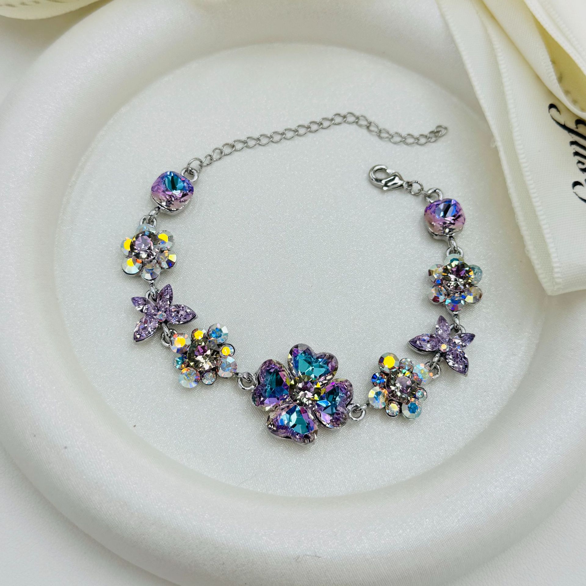 Purple crystal flower red string bracelet for women details Picture