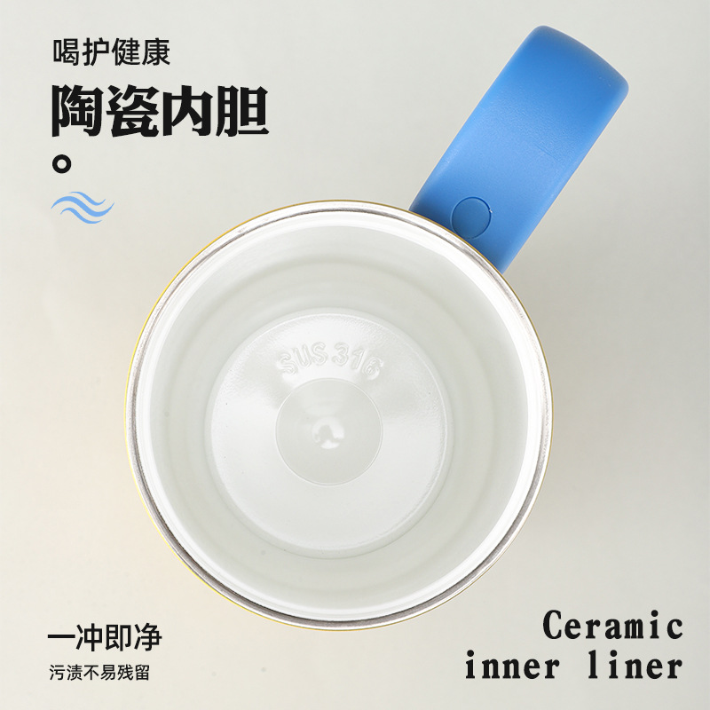 Bingba Cup, a large-capacity 316 stainless steel ceramic inner liner insulated cup, is a custom-made car water cup with a light luxury and high-end feel details Picture