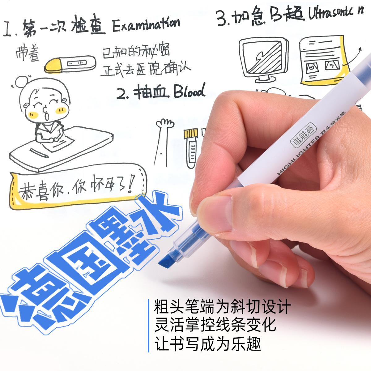 Factory direct supply of double-headed highlighters. Zhongshi Shopping cooperative highlighters: Weiya Hui 22399 details Picture