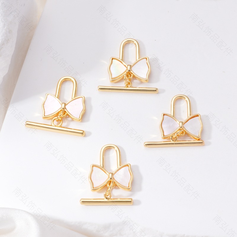 18K real gold color-preserving inlaid mother-of-pearl butterfly OT clasp diy handcrafted pearl bracelet necklace accessory connecting clasp details Picture