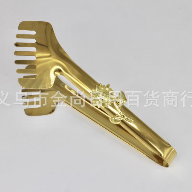 轻奢金色向日葵花多功能不锈钢食物夹子面包夹蔬菜沙拉牛排食品夹细节图