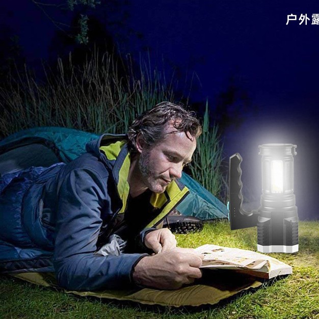LED flashlight, quad-core handle, strong light outdoor lighting, COB side light source, strong light long-range flashlight, rechargeable Application Scenario