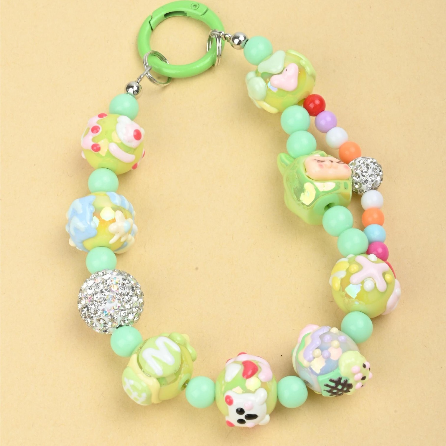 diy hand-painted graffiti cartoon beaded diamond ball chain double-buckle mobile phone pendant chain keychain bag chain anti-loss accessory lanyard