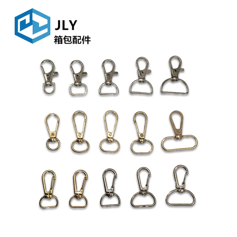 In stock: 3-cent zinc alloy dog buckle bag, shoulder strap, fish mouth buckle, lanyard, webbing, elastic thread, light keychain hook buckle Application Scenario