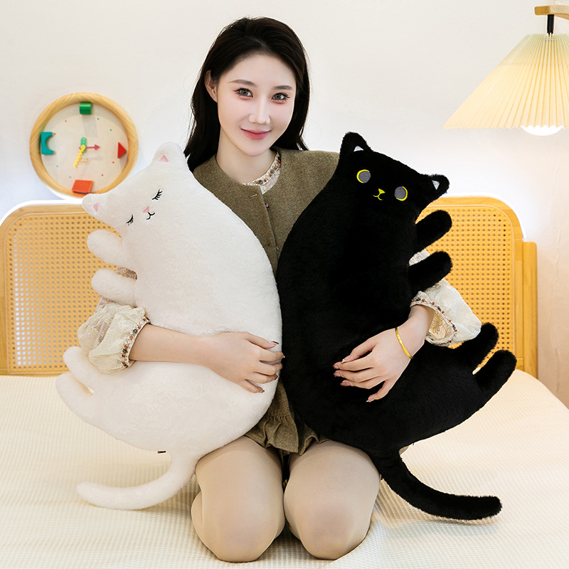 跨境呆萌弯弯猫抱枕毛绒玩具布娃娃女孩床上猫咪玩偶可爱家居抱枕