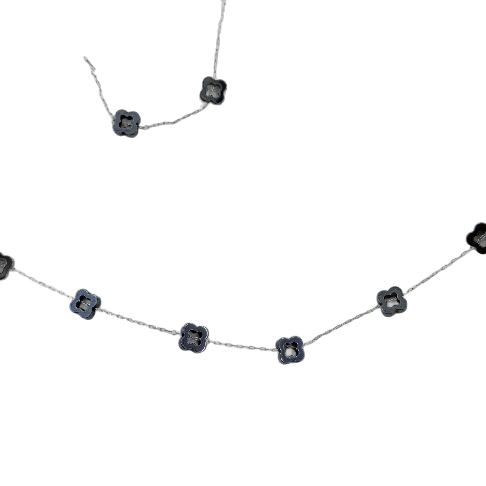 Hollowed-out four-leaf clover black gallstone 12-hole chain DIY earrings necklace, cold style handcrafted semi-finished jewelry wholesale Item Picture
