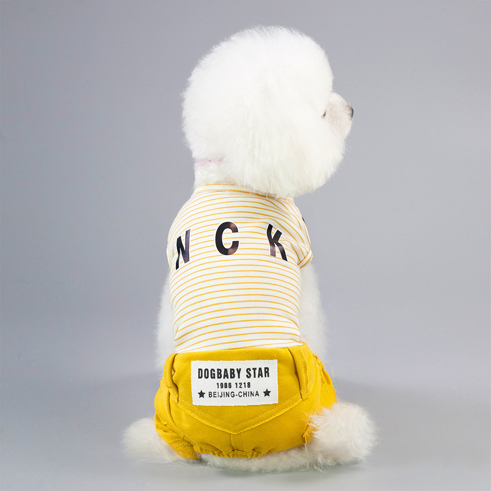 亚马逊19春夏新款宠物四脚衣狗狗休闲条纹裤薄款 猫衣服狗衣服