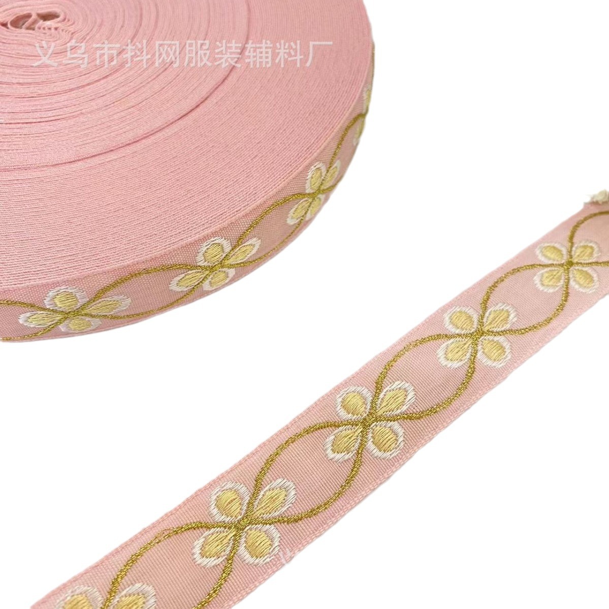 2cm four-leaf clover handmade DIY bow accessory ethnic style jacquard embroidery ribbon hair accessory bag edge strap gift box bag Item Picture