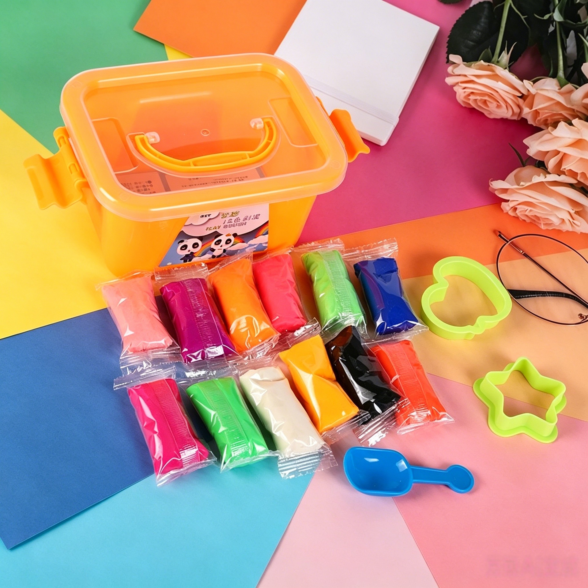 Peilebao Clay Factory Direct sales 12-color plasticine for you, tool box, non-sticky colored clay, stress-relieving diy toys details Picture