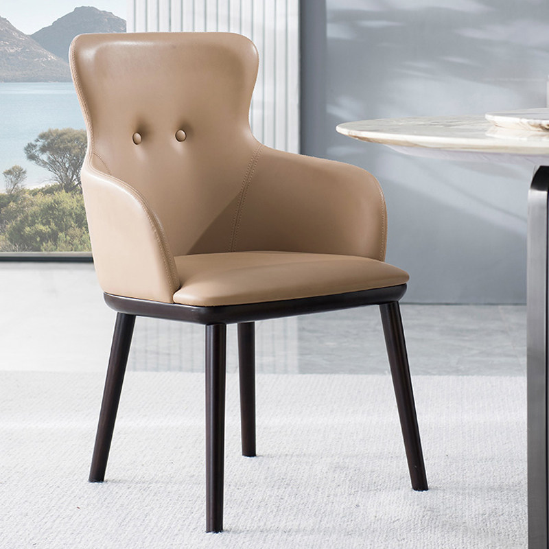 Star Factory wholesals over a hundred types of Italian minimalist dining chairs with a light luxury and high-end feel. These chairs feature solid wood backrests for dining and armrests, and are popular for modern home use Specification image