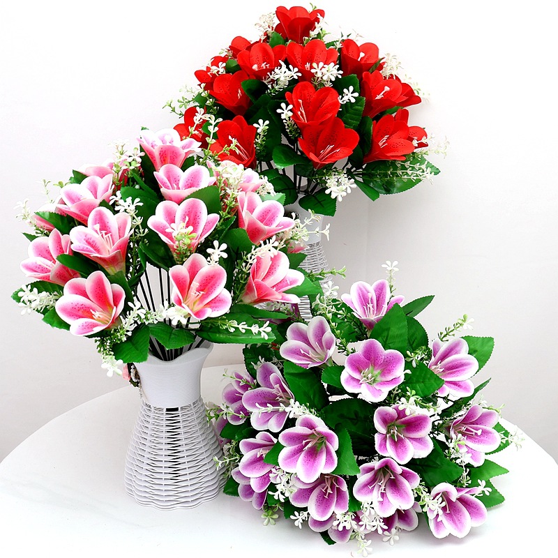 跨境代发仿真花盆栽新娘百合手捧花束葫芦花瓶套装舞蹈道具摆放花