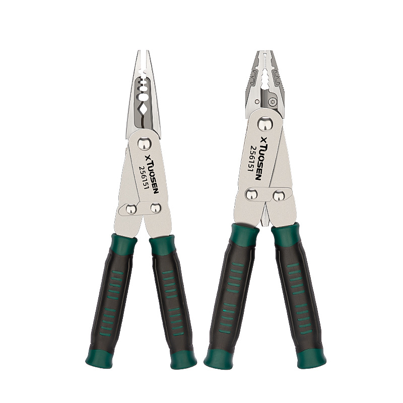 Tuosen multi-functional dual-color handle pliers, flat pliers, wire cutters, freely switchable wire strippers, dual-purpose deformation pliers Item Picture