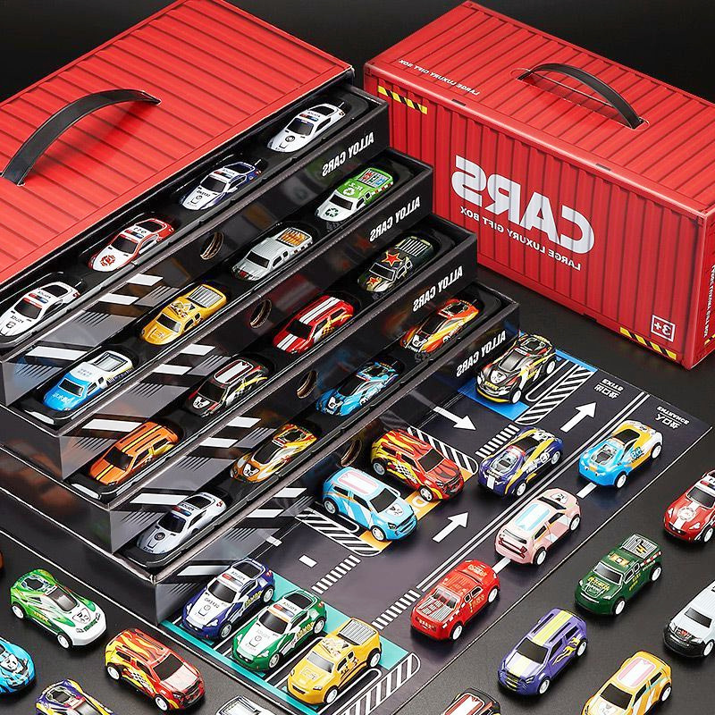 Douyin's same style children's tin car, alloy car toy, mini 48 Huili small car gift box set container details Picture