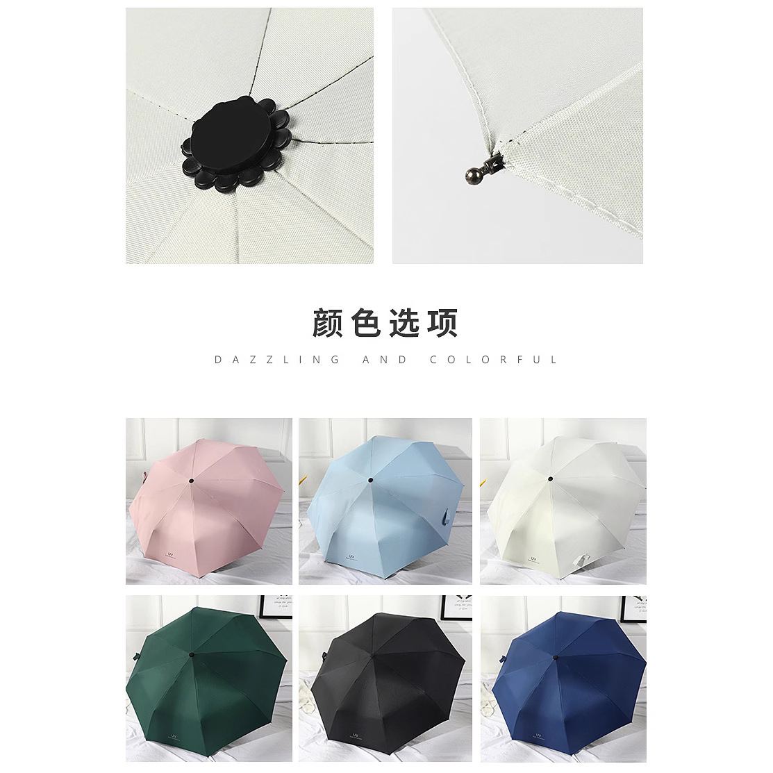 UV black rubber sun umbrellas, sunshade umbrellas, UV protection, women's three-fold advertising umbrellas, wholesale and customized logo details Picture