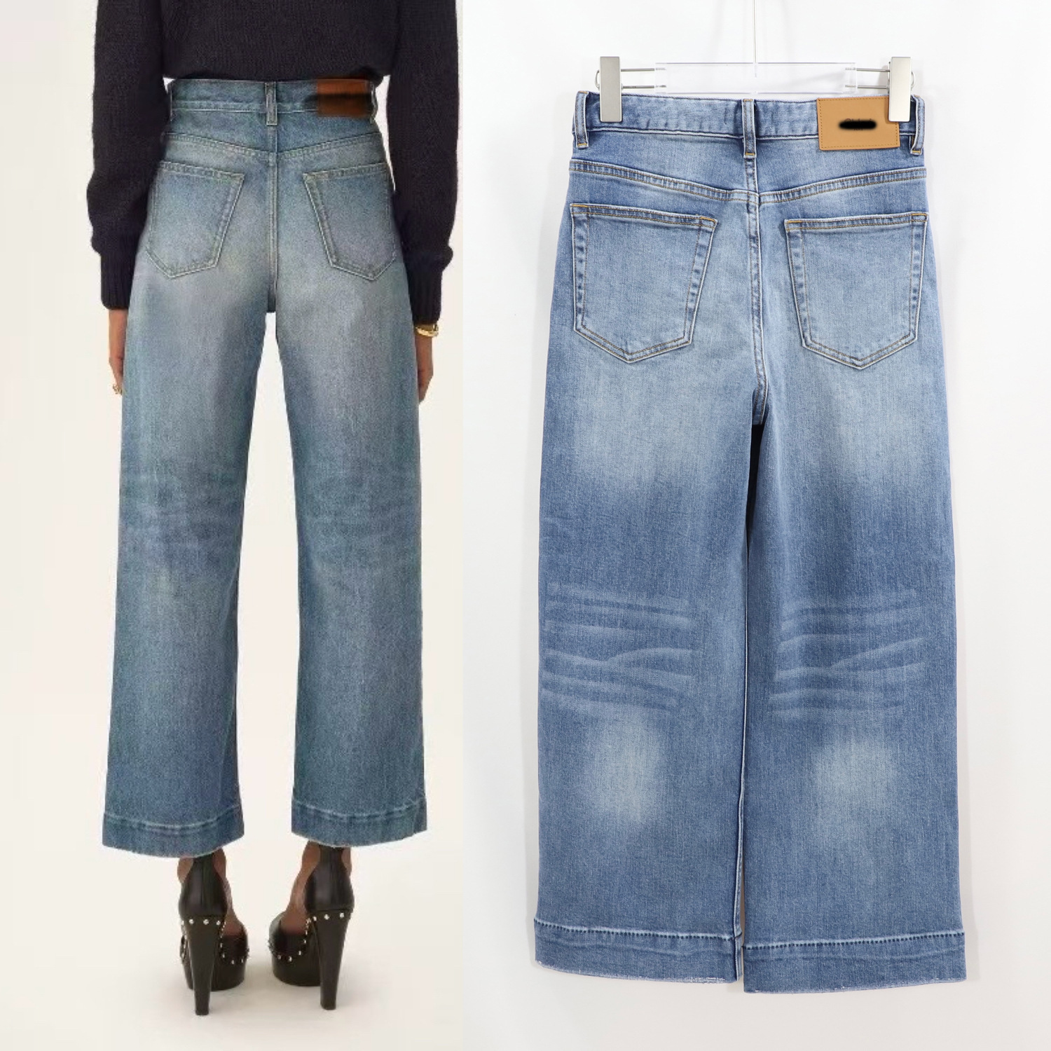 C brand straight-leg jeans for women, blue, versatile, fitted, high-waisted, flared nine-inch trousers for women 2026 early Spring details Picture