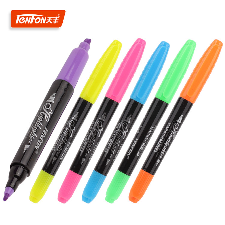 Wholesale of dual-head single-color highlighters 223 odorless highlighters with fiber heads and black rods full figure