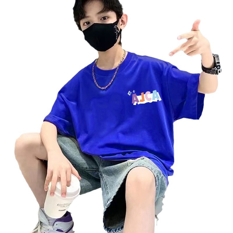 A new summer loose and simple T-shirt for boys in 2026 color letter pure cotton short-sleeved shirt Item Picture