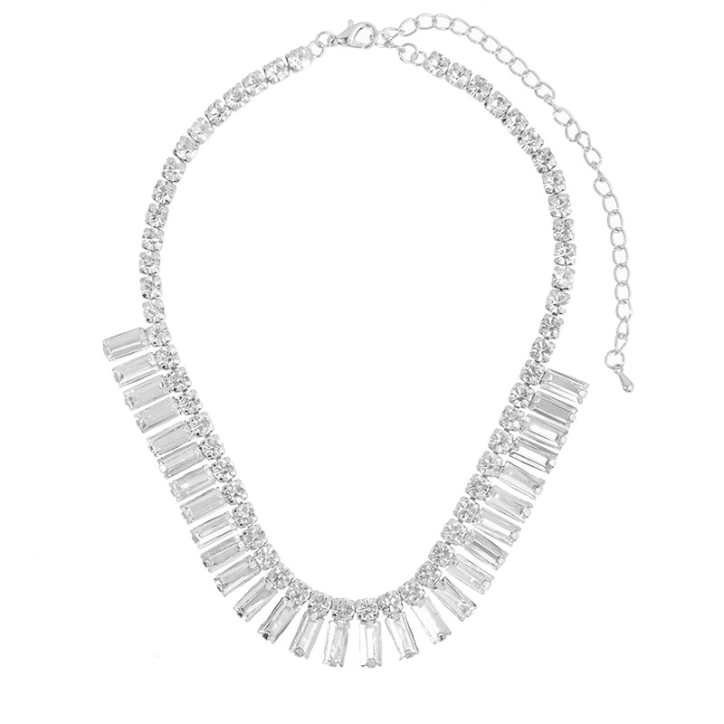 Exquisite square rhinestone necklace, exaggerated collarbone chain, cross-border European and American single-layer row diamond trendy InS-style necklace jewelry Item Picture