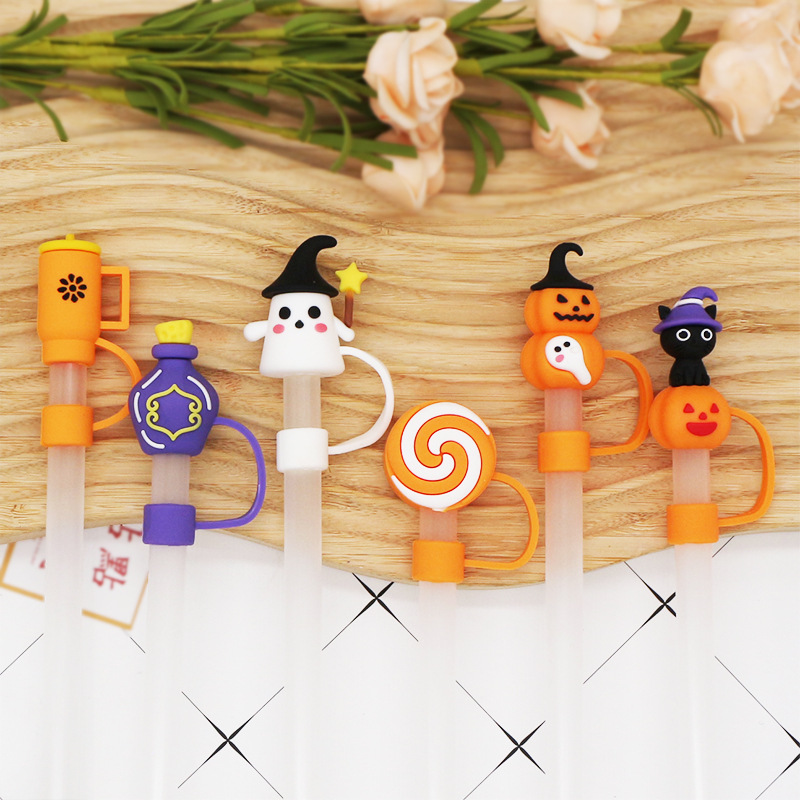 Cross-border large-diameter 10mm Halloween straw cap series PVC recyclable dust plug supply details Picture