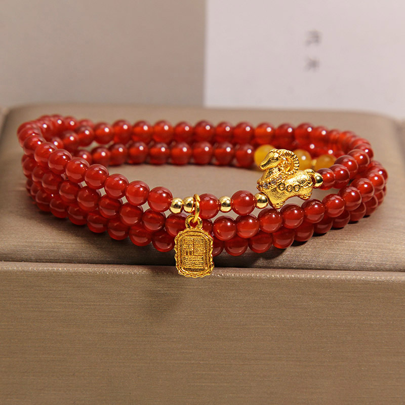 Natural red agate multi-loop pulsera para mujeres ligero lujo nicho alto sentido exquisito y versátil año de cabra cada vez mejor mano cadena