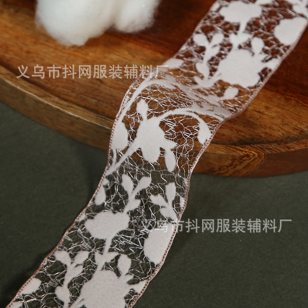 حجاب شبكي ملون من نوع 4 CM مزود بشريط من أزهار وأشرطة قوس Specification image