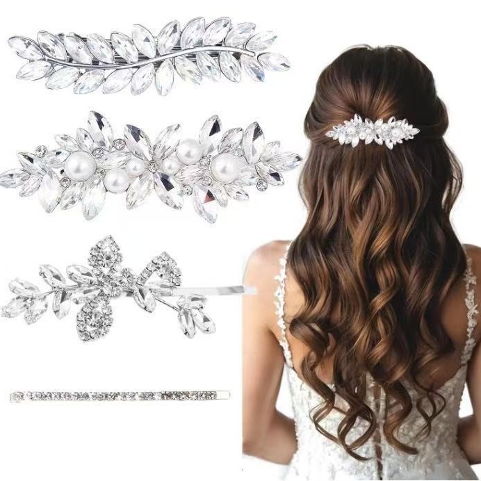 Wholesale of new cross-border elegant and stylish spring clips, alloy hair clips, rhinestone, Korean version of the back of the head ponytail clip headwear Application Scenario