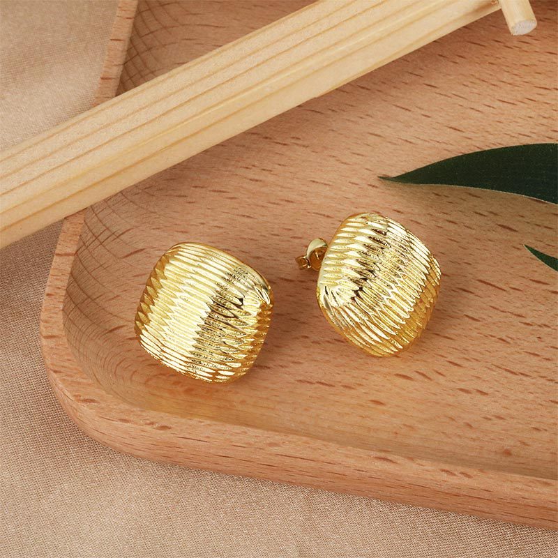 French-style simple brushed metal stud earrings with a cold and elegant square style. Women's niche and unique design, versatile earrings