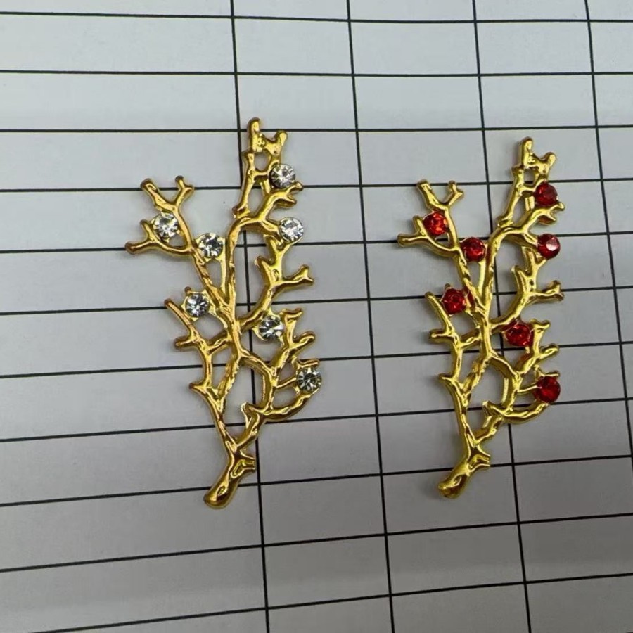 韩版diy树枝合金配件珍珠花朵配件新娘头饰发簪配件 52x27mm