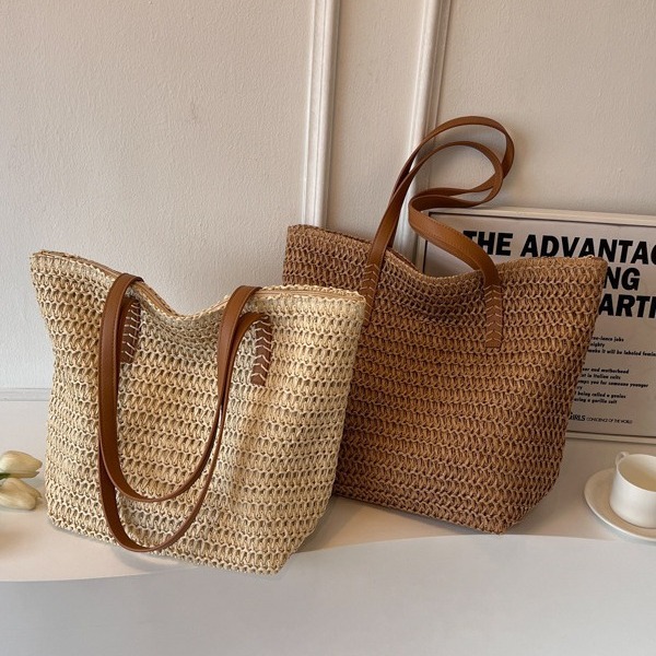 Bolso de paja transfronterizo bolso de paja versátil de moda viaje bolso de playa de gran capacidad bolso de axila bolso de paja de tote bolso de mano tejido bolsa de paja de playa hecha a mano