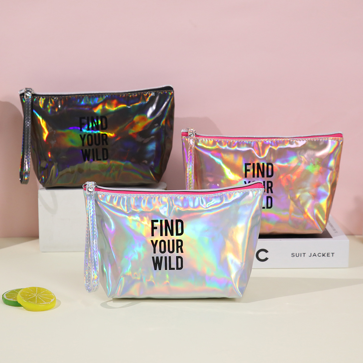 In-stock cross-border letter laser makeup bag, waterproof hand-held PU toiletry bag, large-capacity portable multi-functional storage bag details Picture