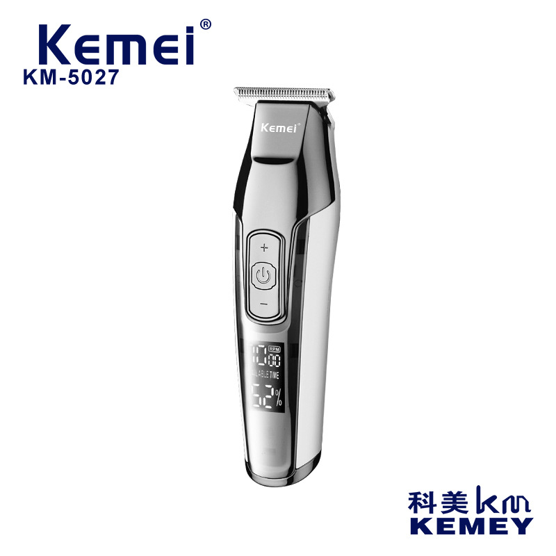 Kemei KM-5027 wide voltage, silent noise reduction, LED battery level digital display, dual charging port engraved electric clipper