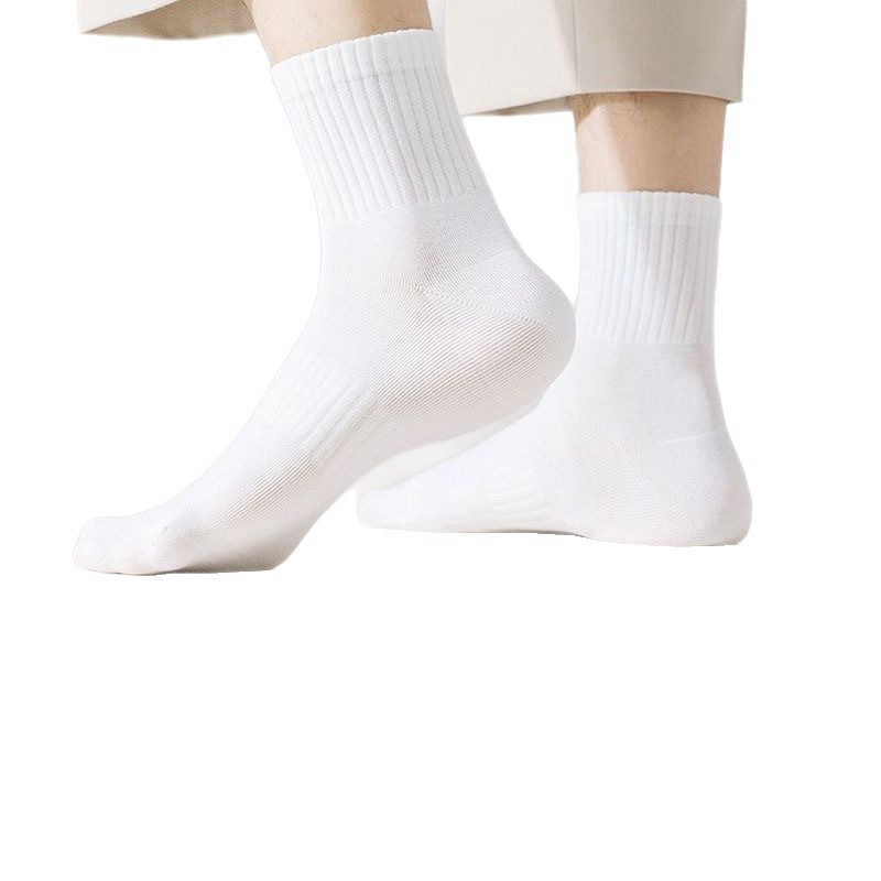 棉质袜子春秋男女四季款中短筒运动袜抗菌透气吸汗防臭基础款棉袜白底实物图