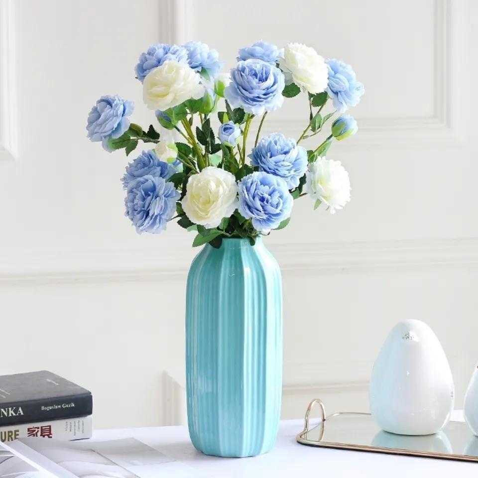 ins风西洋牡丹仿真花假花绢花玫瑰花束家居客厅餐桌装饰拍照道具白底实物图