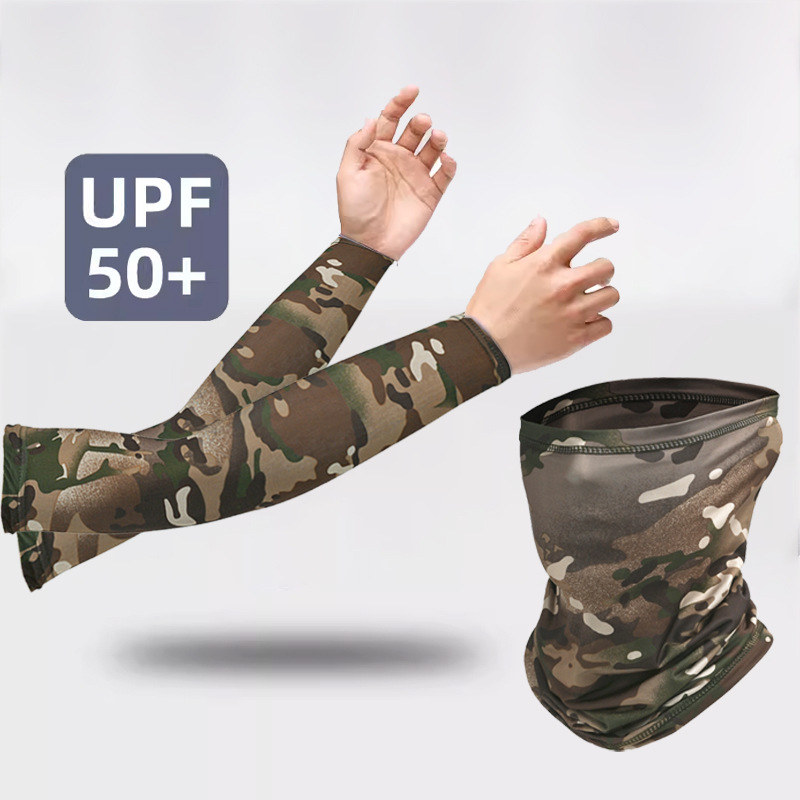 迷彩防晒袖套面罩UPF50防晒冰丝冰袖男款宽松户外