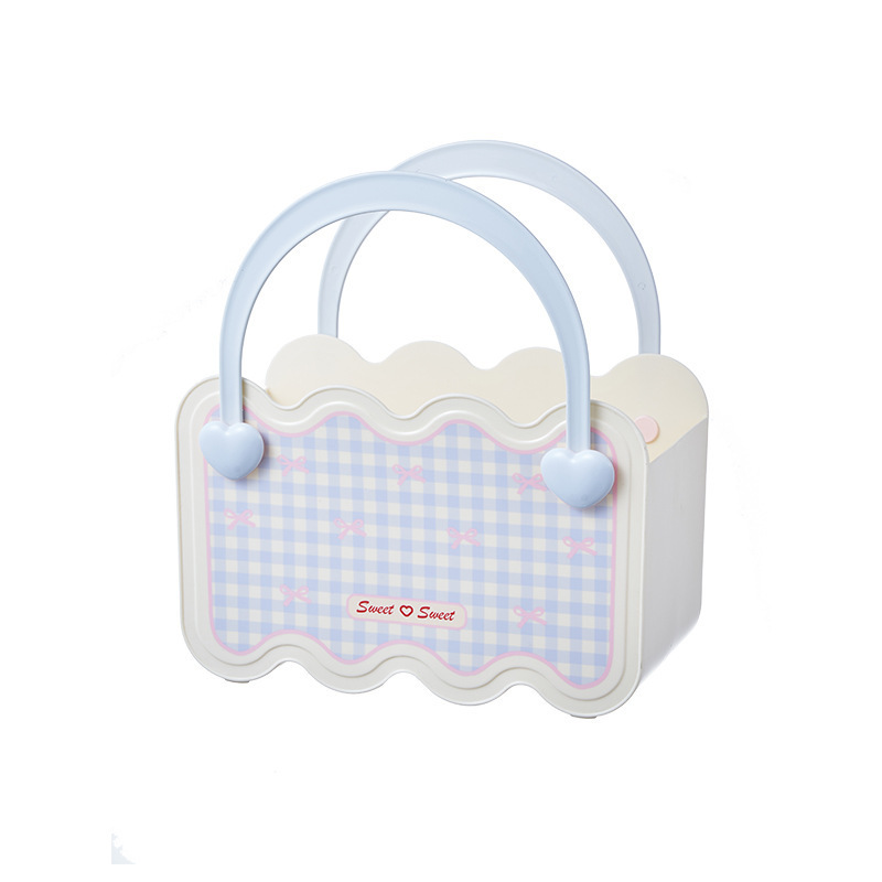 Sweetheart girl's hand-held checkered bath basket can drain water, buy vegetable basket, bathroom household items, love storage basket, bathhouse Item Picture