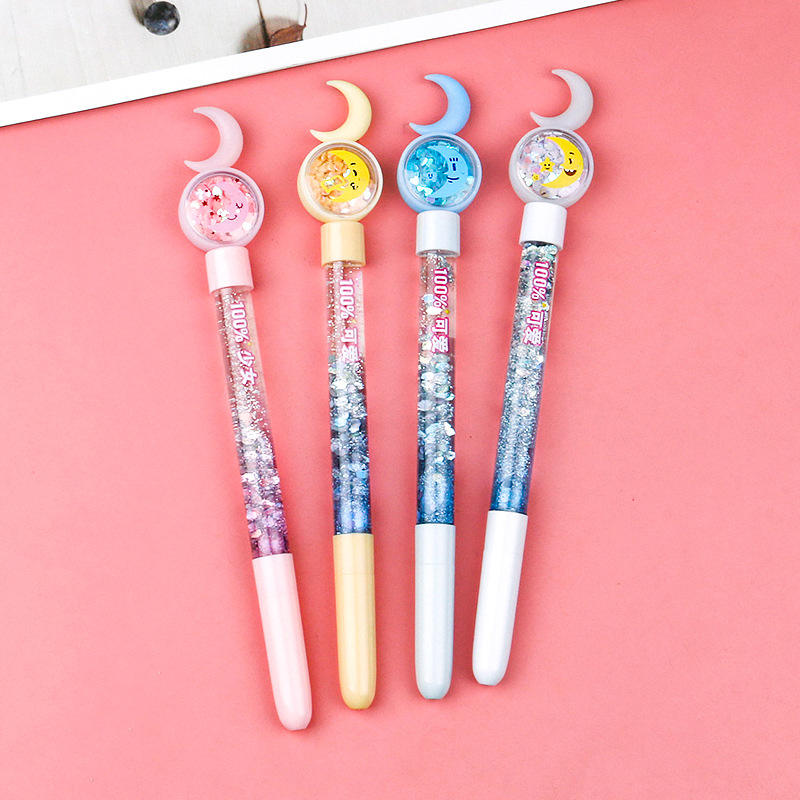 Cute and girlish cartoon sequined gel pen, internet-famous sand pen, girlish Instagram Korean version emoticon student gel pen details Picture