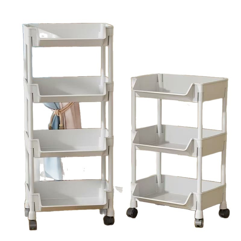 Household mobile book and newspaper floor-standing rack, kitchen plastic multi-layer pulley storage rack, children's toy organizing and storage rack Item Picture
