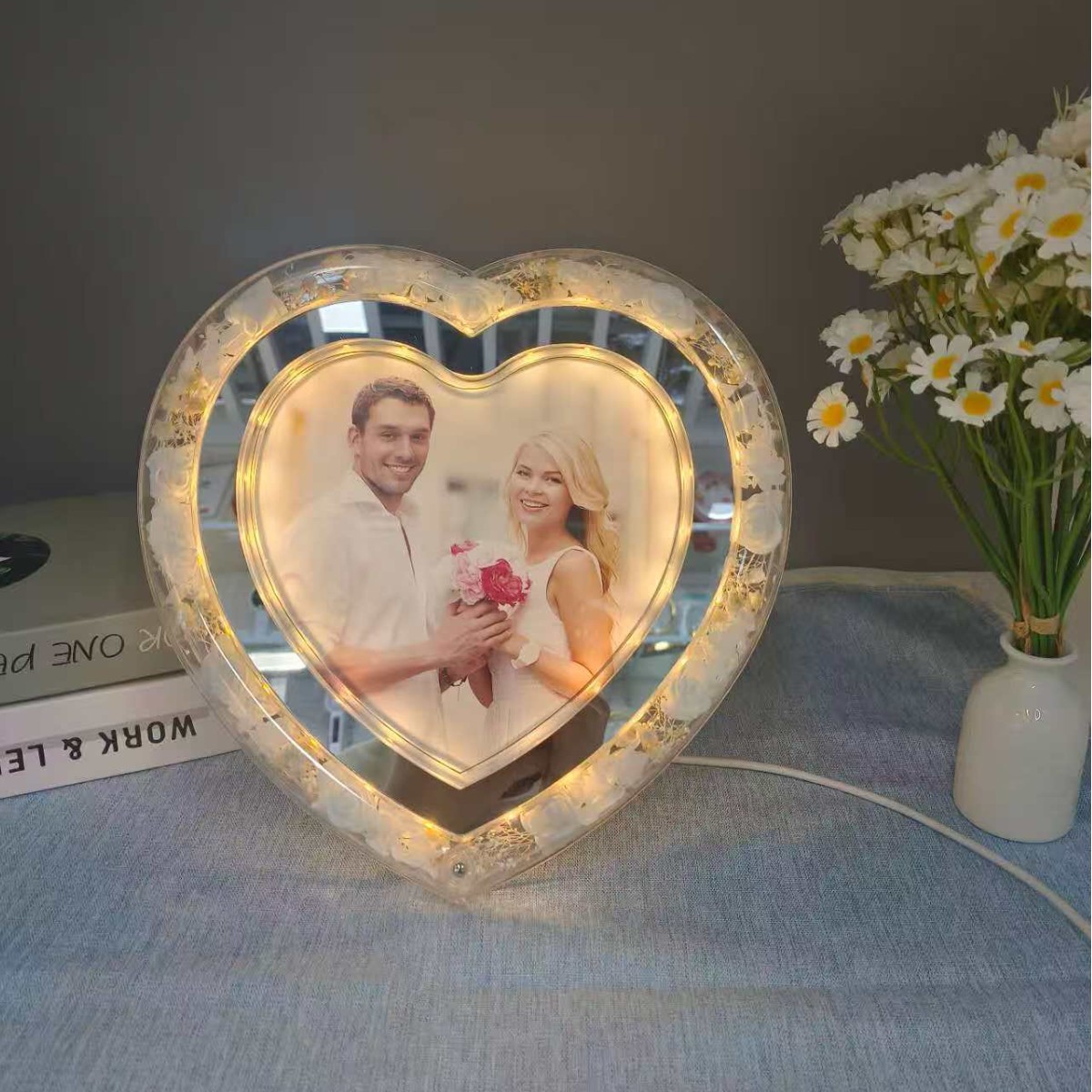 LED相框灯发光相框永生花一灯两用温馨相伴台灯相框Ins风桌面装饰