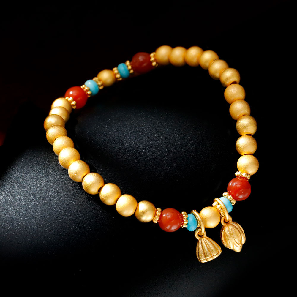 The Hyacinth gold store's same copper-plated sand-gold beaded bracelet with a court style and a high-end feel. The lotus pod pendant bracelet was a bestseller in Douyin live streaming details Picture