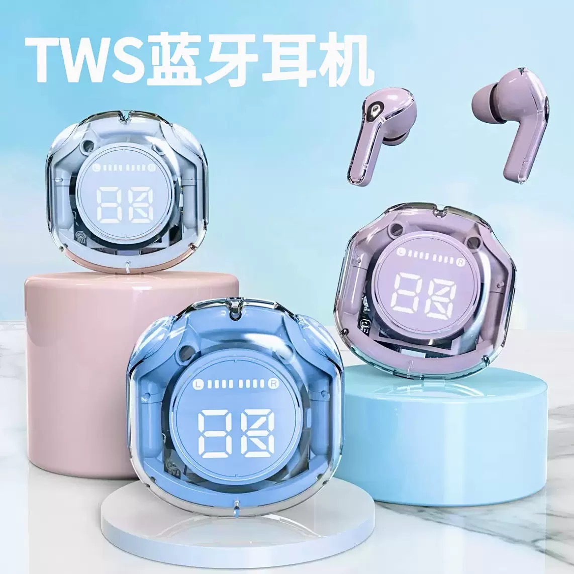 Transfronteriza venta caliente Air39 transparente HK6 pantalla digital inalámbrico bluetooth auriculares TWS en el oído fábrica al por mayor details Picture