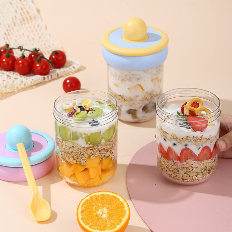 Overnight oat cup portable sealed takeout soy milk breakfast yogurt cup with lid spoon milkshake, oatmeal instant milk cup details Picture