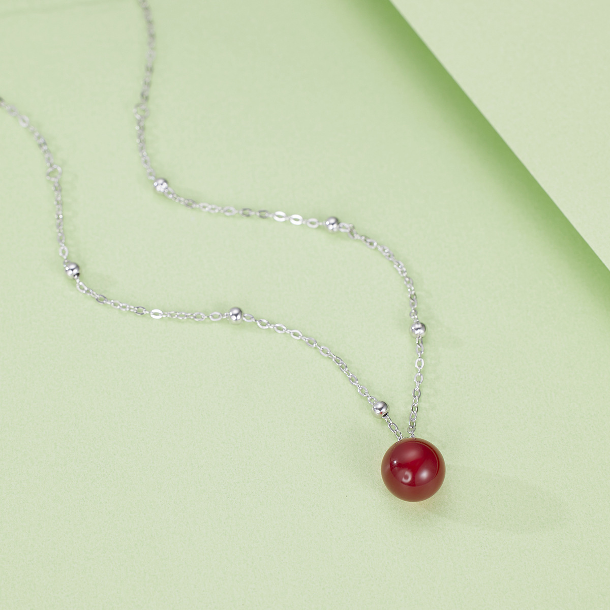 S925 Silver Chinese-style niche natural red agate necklace, New Chinese-style small jade collarbone chain for women, exquisite jewelry wholesale Specification drawing